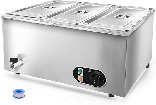 3-Pan Commercial Food Warmer,21 Qt Electric Countertop Food Warmer,Stainless Steel Buffet Bain Marie Servers With Temp Control
