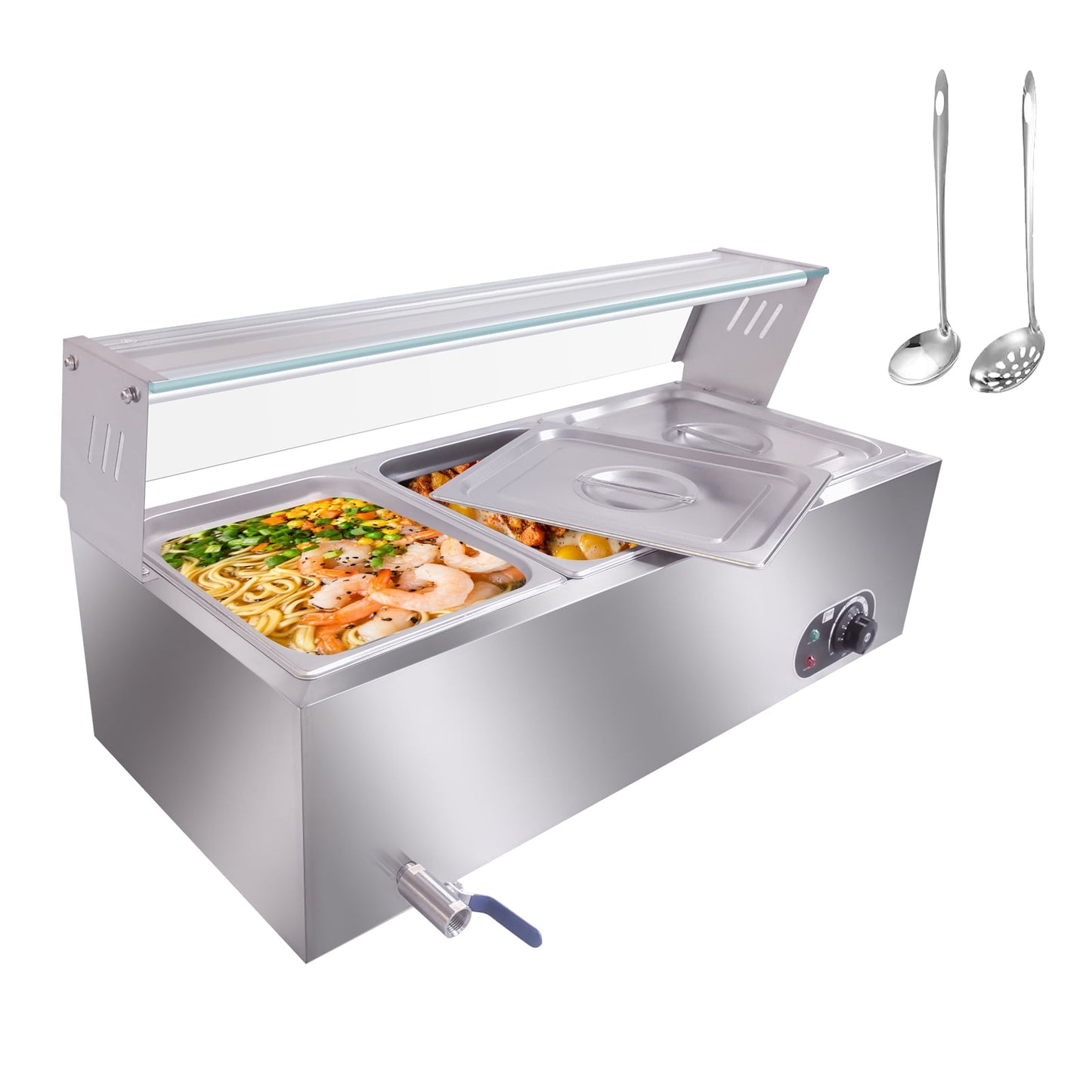 3-Pan Commercial Food Warmer, Electric Steam Table 12QT/ Pan, 1500W Countertop Stainless Steel Buffet Bain Marie with Tempered Glass Cover, Temperature Control for Buffet Party Restaurant