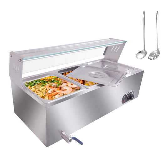 3-Pan Commercial Food Warmer, Electric Steam Table 12QT/ Pan, 1500W Countertop Stainless Steel Buffet Bain Marie with Tempered Glass Cover, Temperature Control for Buffet Party Restaurant