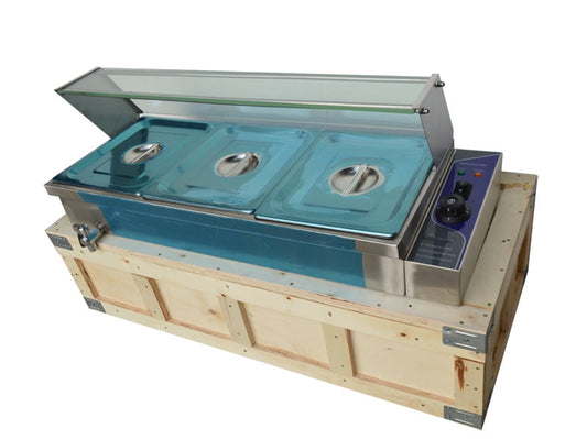 3 Pots Electrothermal Insulation Stainless Steel Detachable Glass Shelf Fast Food Table 110V 1.5KW