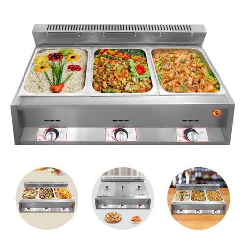 3 Well Commercial Gas fryer, 6L Propane LPG Stainless Steel Commercial Countertop Fryer Machine for Supermarkets Hotels Canteens Restaurants Banquet Halls
