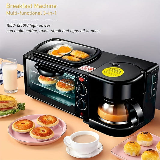 3-in-1 Breakfast Station: Coffee Maker, Toaster Oven & Sandwich Grill, 2.38gal Non-Stick, for Eggs, Bacon, Sausages, Healthy Snacks & Desserts