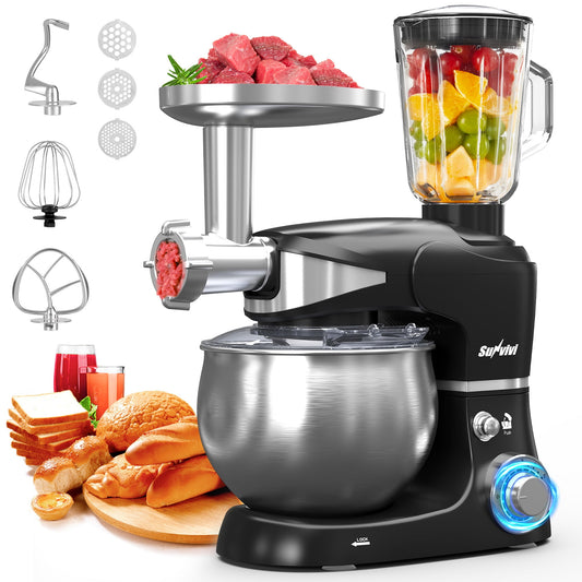 3-in-1 Electric Stand Mixer, 6.5QT Dough Mixer Machine, Blender and Juicer All in One, Food Processor & Meat Grinder Attachment, Kitchen Electric Mixer for Baking, Bread, Pasta, Cookies