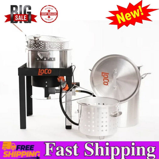 30 Quart Propane Boil Outdoor Aluminum Fish Deep Fryer Cooker & Steam Kit