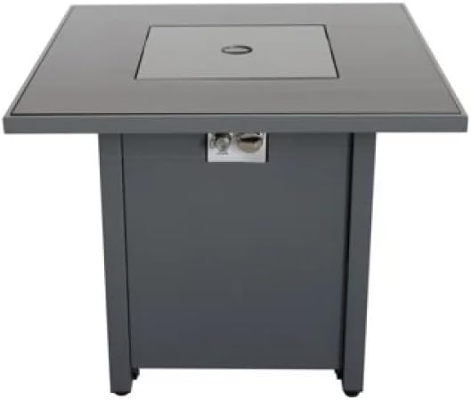 Modern Steel Outdoor Fire Pit Table with Lid 25 Inch Height 30 Inch Width Propane Natural Gas Patio Heater