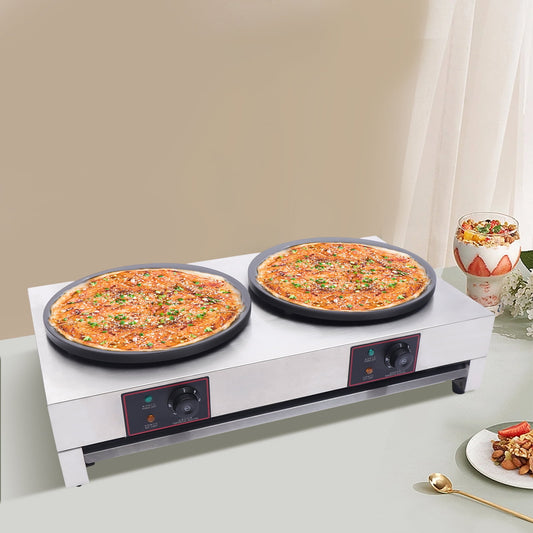 3400W Commercial Non-Stick Pancake Machine 2-Burner Crepe-Making Table Stove