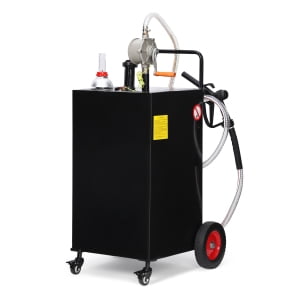 35 Gallon Fuel Caddy,Fuel Tank with Manual Transfer Pump for Gasoline & Diesel,4 All-Terrain Wheel,Spill-Proof Mobile Fuel Storage for Cars,Trucks,Boats,Lawn Mowers