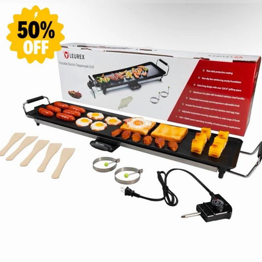 36 Inch Electric Griddle, Non-Stick Stainless Steel Black Indoor Teppanyaki Grill - Even Heating, Smokeless BBQ for Family Gatherings, Large Cooking Surface Easy to Clean