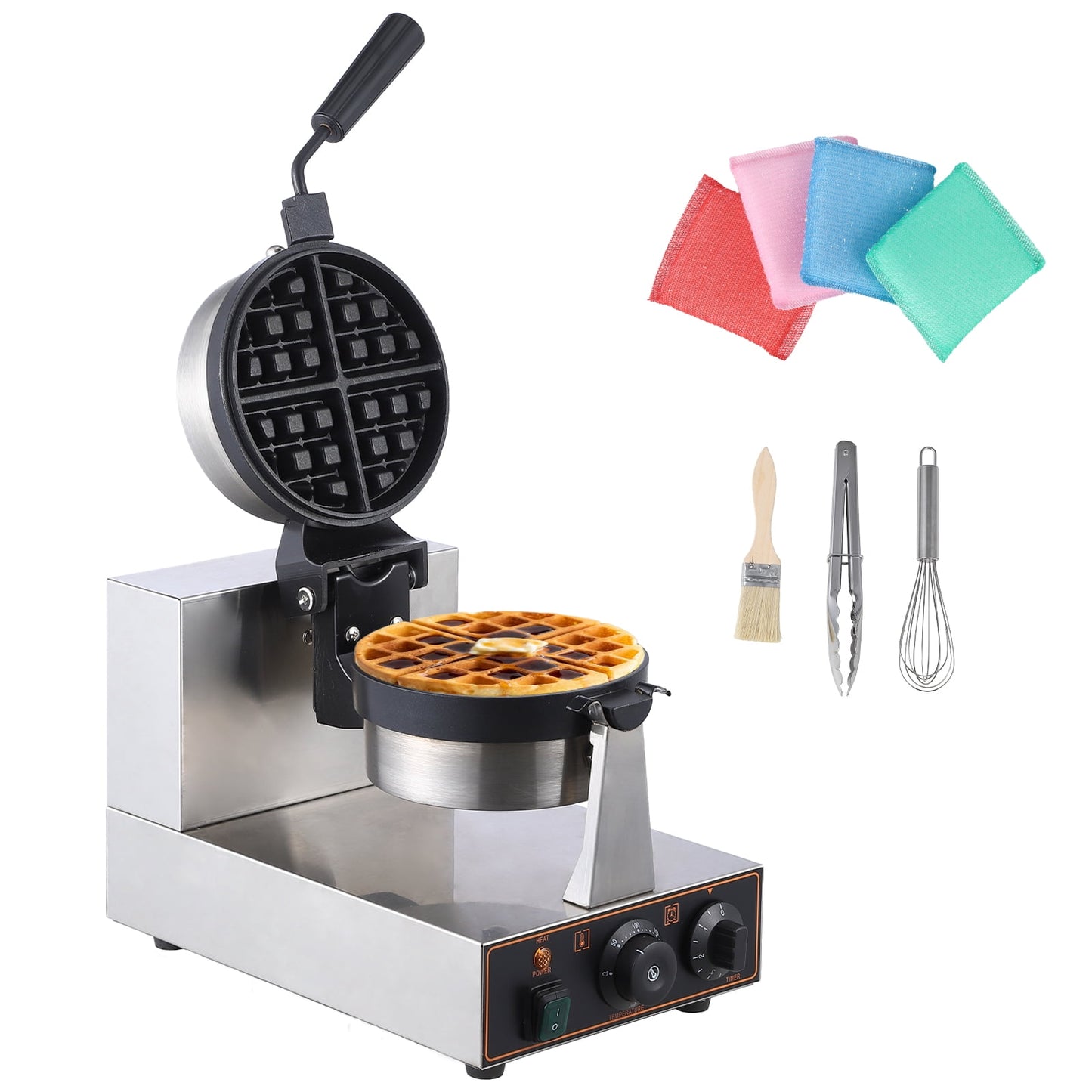 360° Rotating Electric Waffle Making Machine | 50-250? Non-Stick Flip Waffle Iron Waffle Maker Time Control Temperature Adjustable, 110V 1200W