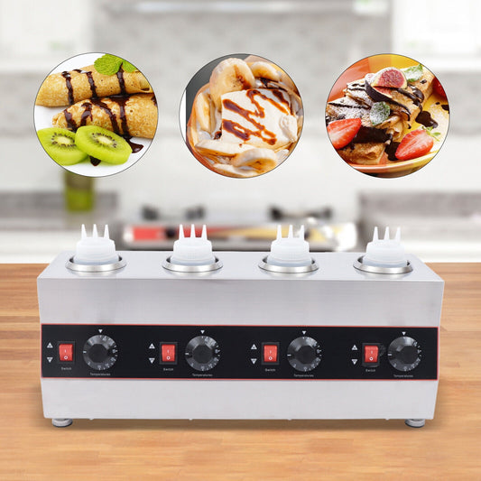 4 Grids Electric Countertop Cheese Sauce Warmer Pump Dispenser - Stainless Steel Commercial Electric Cheese Sauce Warmer Pump Dispenser Preservation Machine Commercial Electric Sauce Warmer Heater