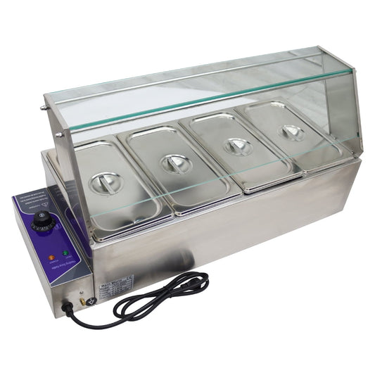 4 Pot Electric Food Soup Warmer Commercial Buffet Food Warmer Restaurant Canteen Food Heater Single Row Glass Shield 110V