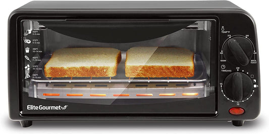 ETO236 Personal Compact 2 Slice Countertop Toaster Oven with 15 Minute Timer & Adjustable Temperature, Bake, Broil, & Toast, Black