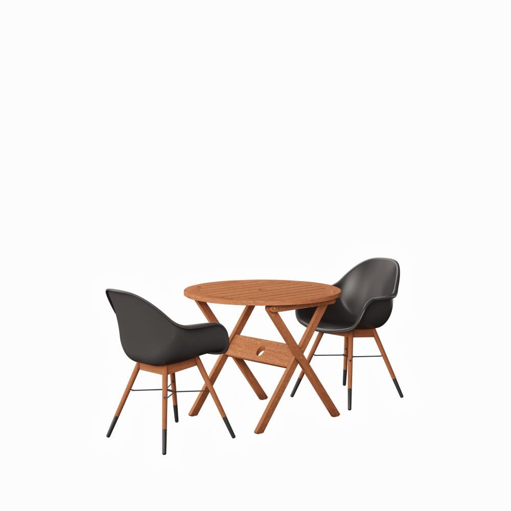 Amazonia Amazonia Eucalyptus 3 -Piece Brown Bistro Patio Dining Set Wood Round Table with 2 Brown Stationary Chairs