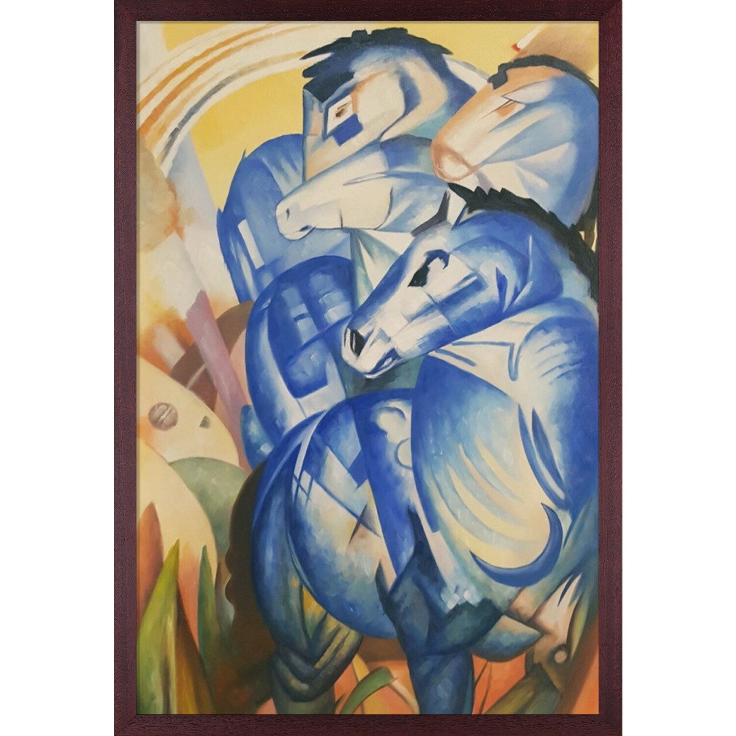 La Pastiche The Tower of Blue Horses Franz Marc Mahogany Wood Framed 38.5-Inches H x 26.5-Inches W Abstract Canvas Hand-Painted Painting