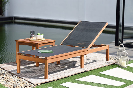 International Home Amazonia Zuiderdam Wood Frame Chaise Lounge Chair with Black