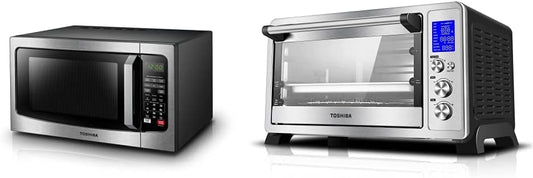 Toshiba AC25CEW-SS Digital Toaster Oven + Toshiba EM131A5C-SS Microwave Oven with Smart Sensor