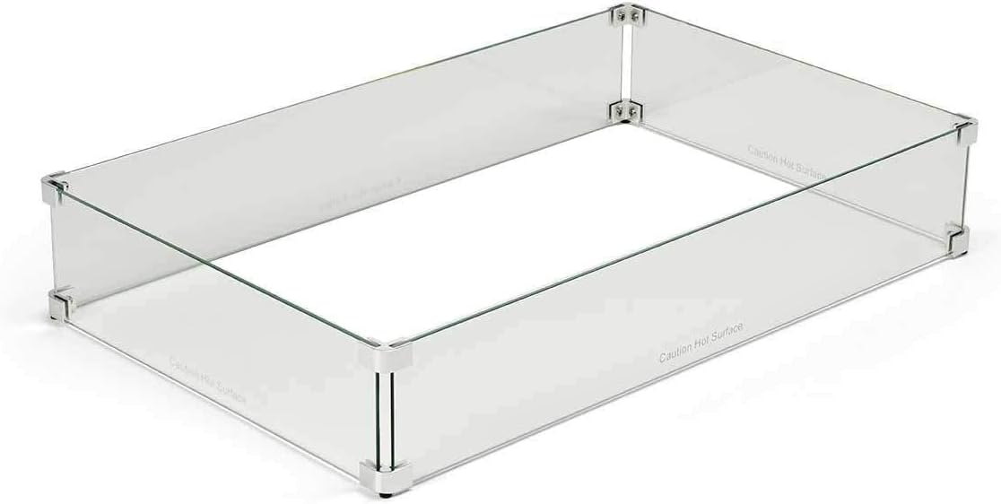 HPC Fire Rectangle Fire Pit Glass Wind Guard (WG37X19-RECT), 37x19-Inch