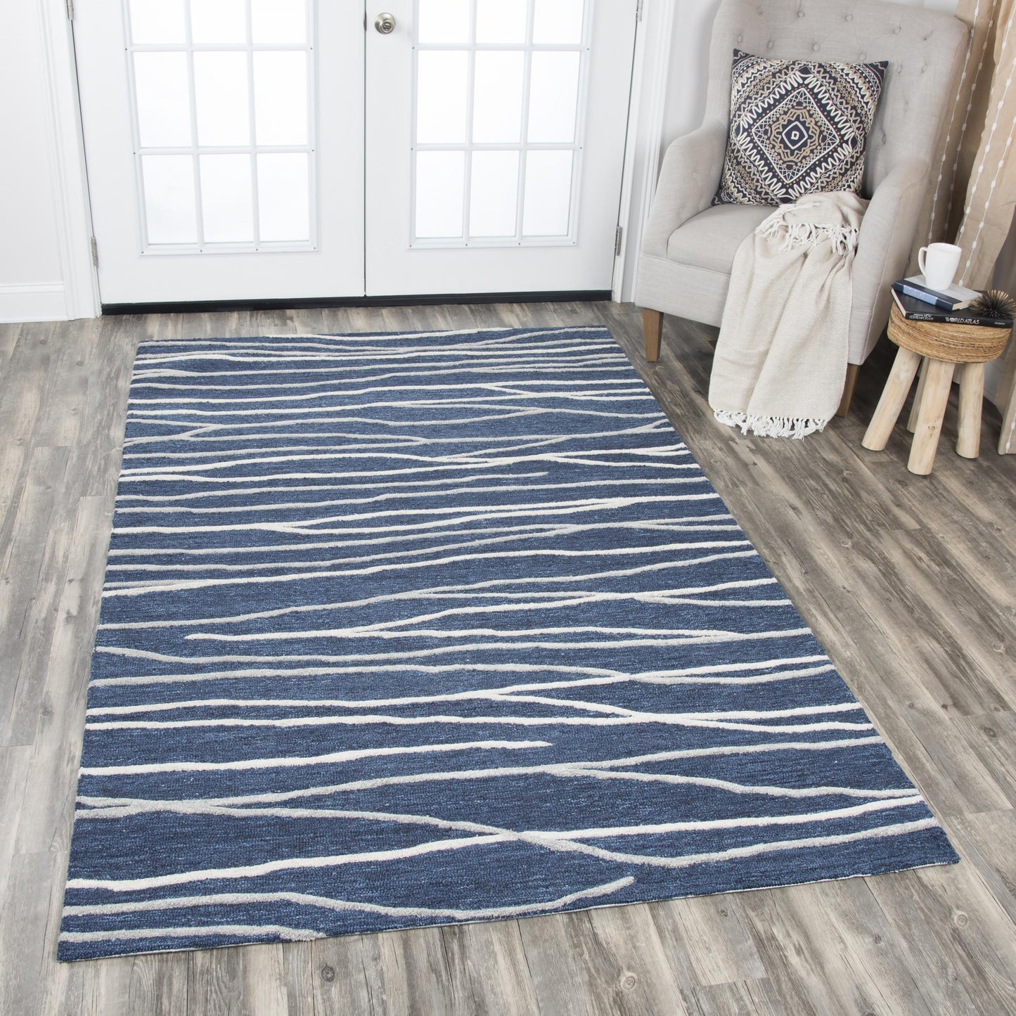 Alora Decor Geneva 5 x 8 (ft) Tufted Wool Blue Rectangular Indoor Stripe Coastal Pet Friendly Area rug