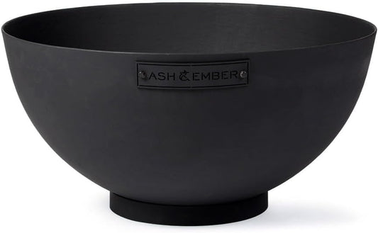 Ash & Ember 29" Hemisphere Fire Pit, Wood Burning Outdoor Fire Bowl, High-Temp Black Paint Over Cast Iron, Half-Sphere Outside Fireplace with Flanged Edge and Stable Base