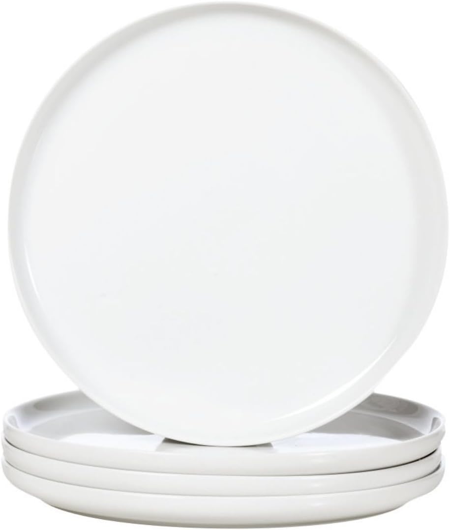 WishDeco White Dinner Plates Set of 4, Ceramic Dining Plates 10.5 inch, Large Salad Plate, Porcelain Kitchen Plate for Pizza, Steak, Microwave and Dishwasher Safe