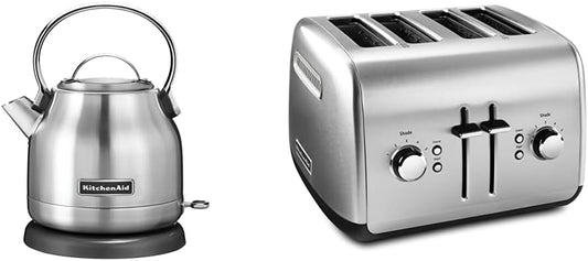 KitchenAid KEK1222SX Electric Kettle + KMT4115SX 4 Slice Toaster - Stainless Steel