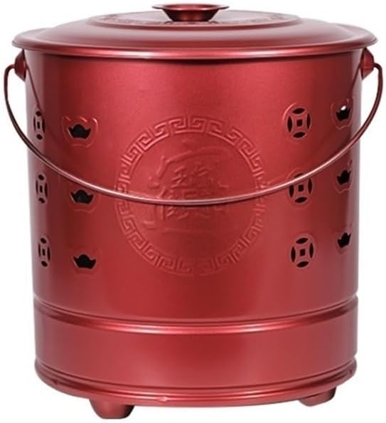 MeQibin Burn Barrels for Outside for Burning Trash, Metal Incinerator Cage, Portable Fire Barrel, Covered Outdoor Burn Cage for Leaves, Trash, Documents(Red,14.6x13.4in)