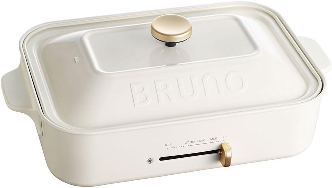 BRUNO compact hot plate + takoyaki plate + ceramic-coated pot + grill plate 4-piece set (white)
