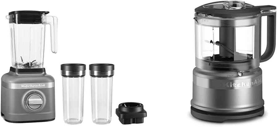 KitchenAid K150 3 Speed Ice Crushing Blender with 2 Personal Blender Jars - KSB1332Y & KFC3516CU 3.5 Cup Food Chopper, Contour Silver