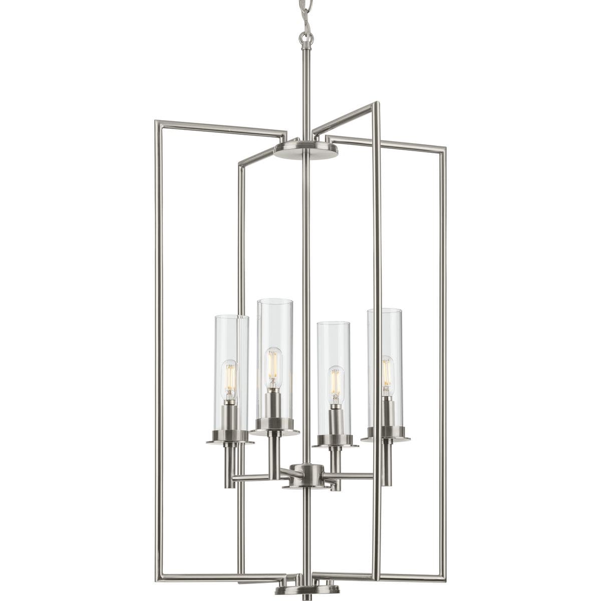 Progress Lighting Kellwyn 4 -Light Brushed Nickel Transitional Clear glass Lantern Medium Hanging Pendant light
