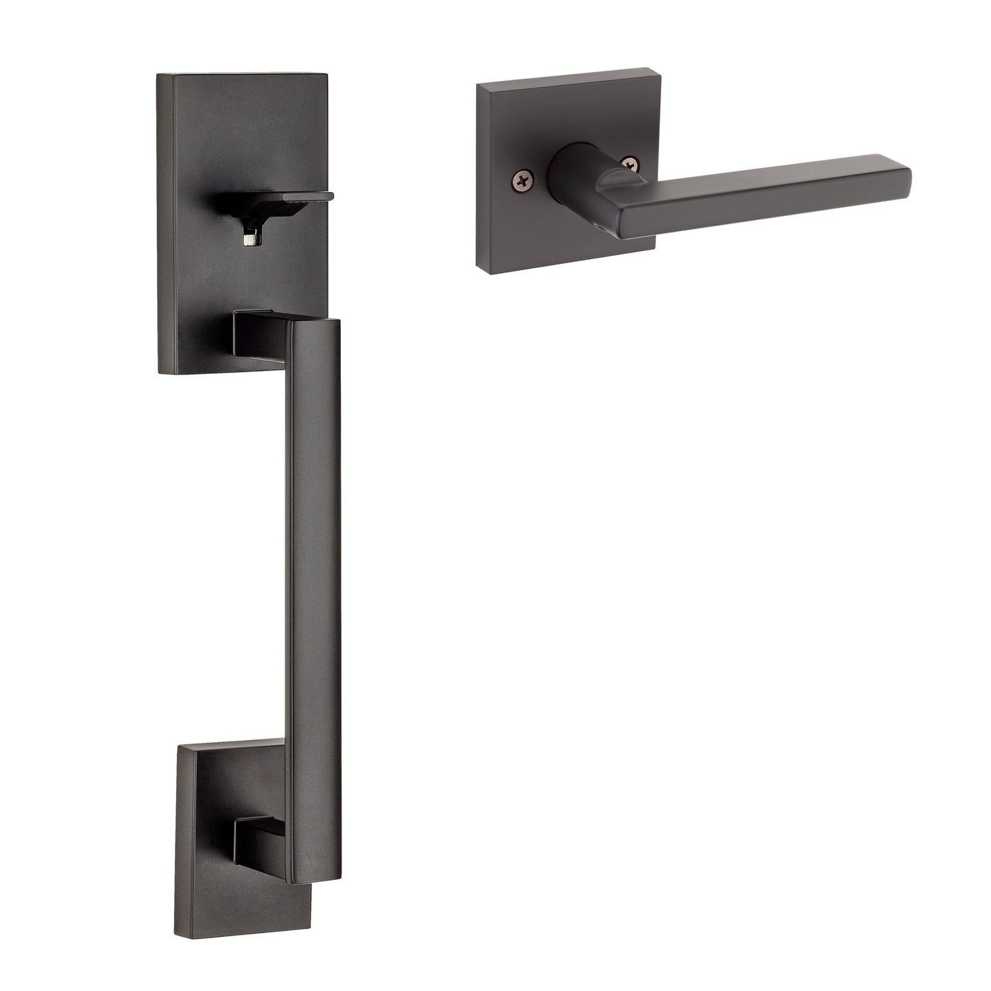 Kwikset Signature Series San Clemente Iron Black Single-Cylinder Deadbolt Entry Door Handleset with Halifax Lever 815SCEXHFL SQT 514