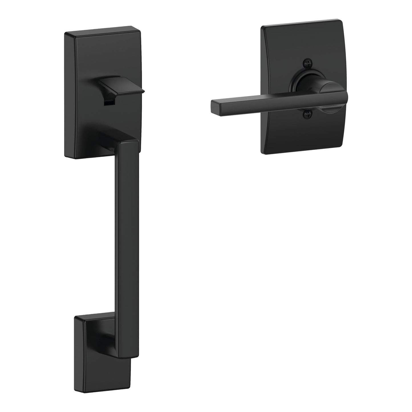 Schlage Century Matte Black Entry Door Handleset with Latitude Lever FE285GCEN622LATCEN
