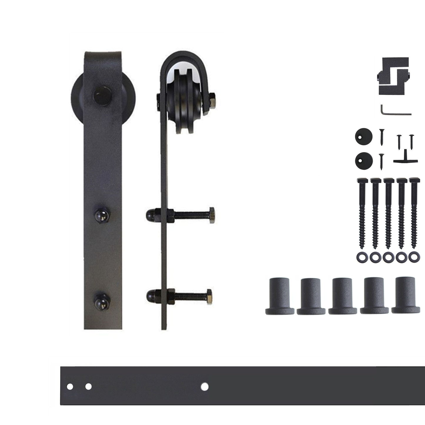HOMACER 72-in Rustic Black Indoor J-strap Single Barn Door Hardware Kit YT1TGH072C
