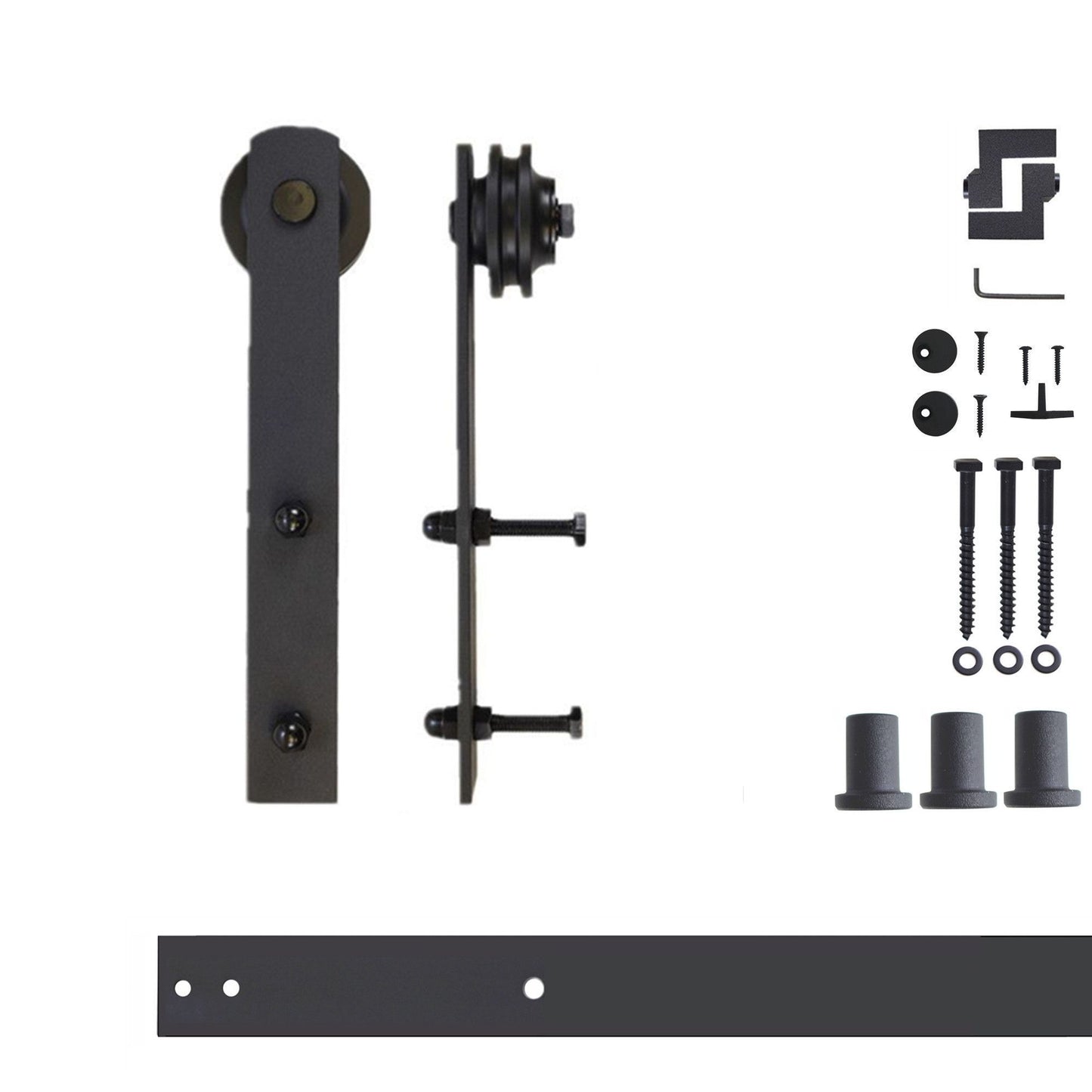 HOMACER 54-in Rustic Black Indoor I-strap Single Barn Door Hardware Kit ZT1TGH054C