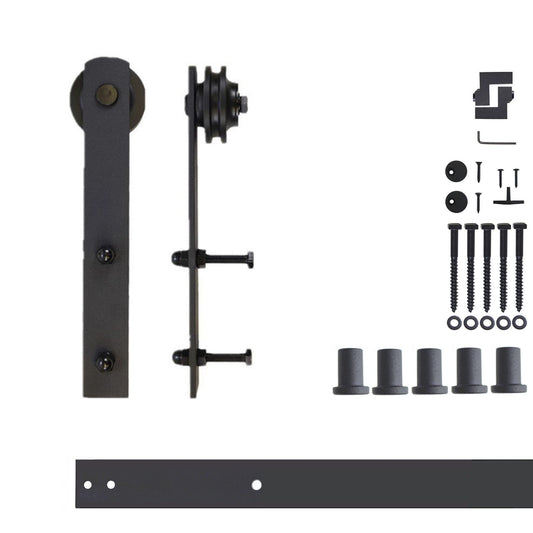 HOMACER 79-in Rustic Black Indoor I-strap Single Barn Door Hardware Kit ZT1TGH079C