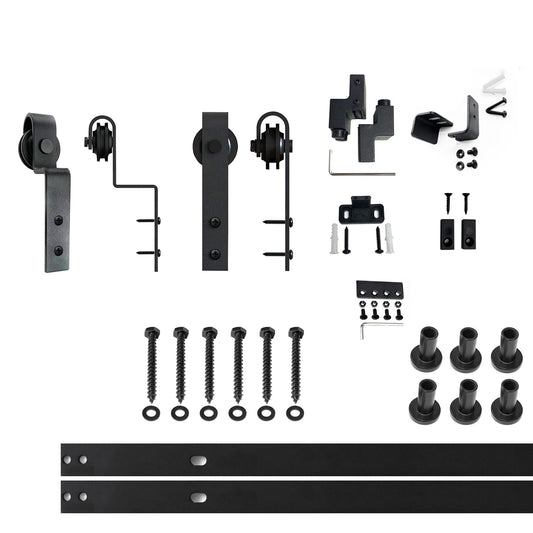 HOMACER 84-in Rustic Black Indoor J-strap Double Bypass Barn Door Hardware Kit YT5TGH084M