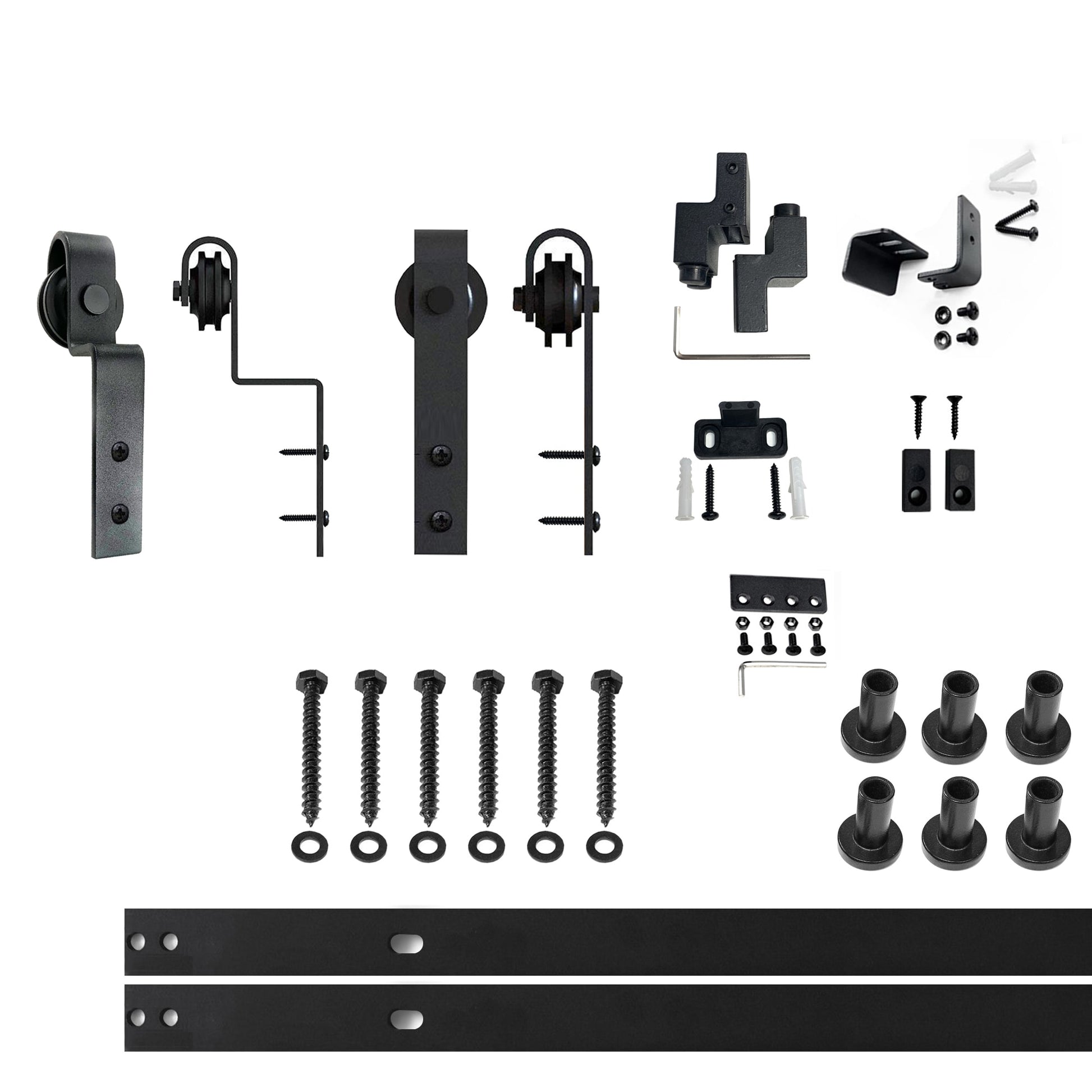 HOMACER 90-in Rustic Black Indoor J-strap Double Bypass Barn Door Hardware Kit YT5TGH090M