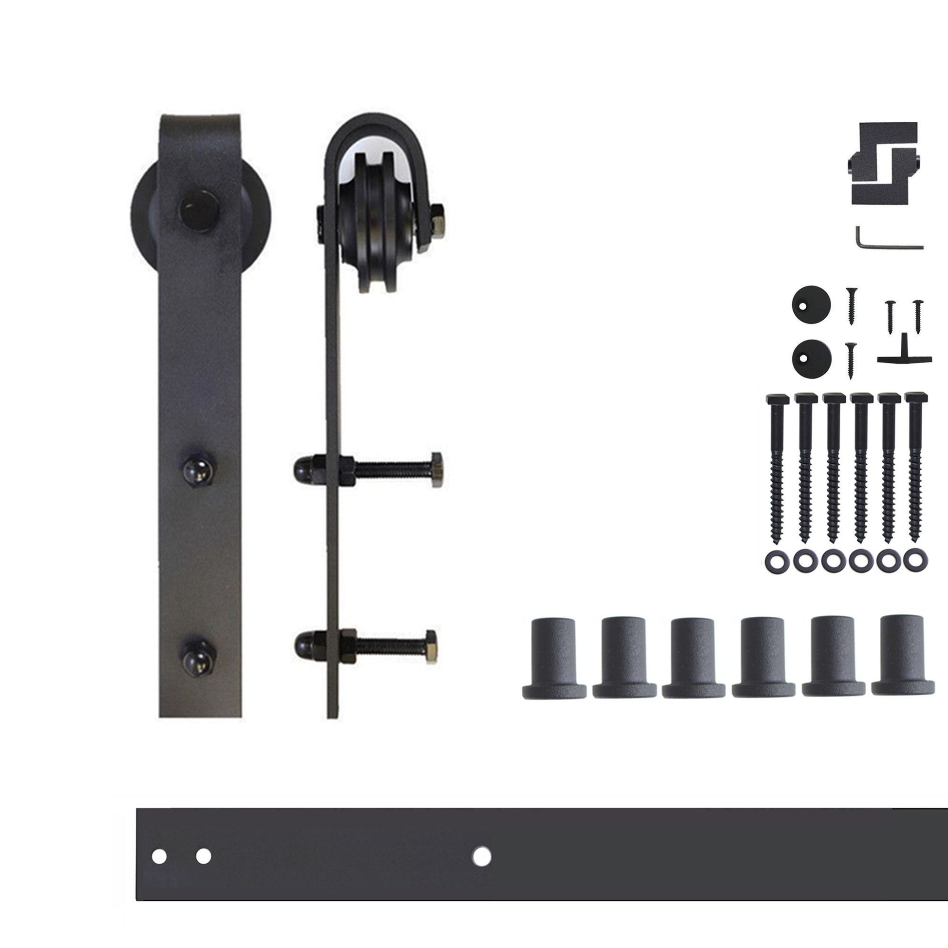 HOMACER 96-in Rustic Black Indoor J-strap Single Barn Door Hardware Kit YT1TGH096C