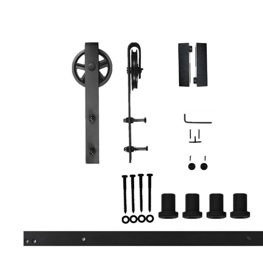 HOMACER 60-in Rustic Black Indoor Spoke Wheel Single Barn Door Hardware Kit HL1TGH060C