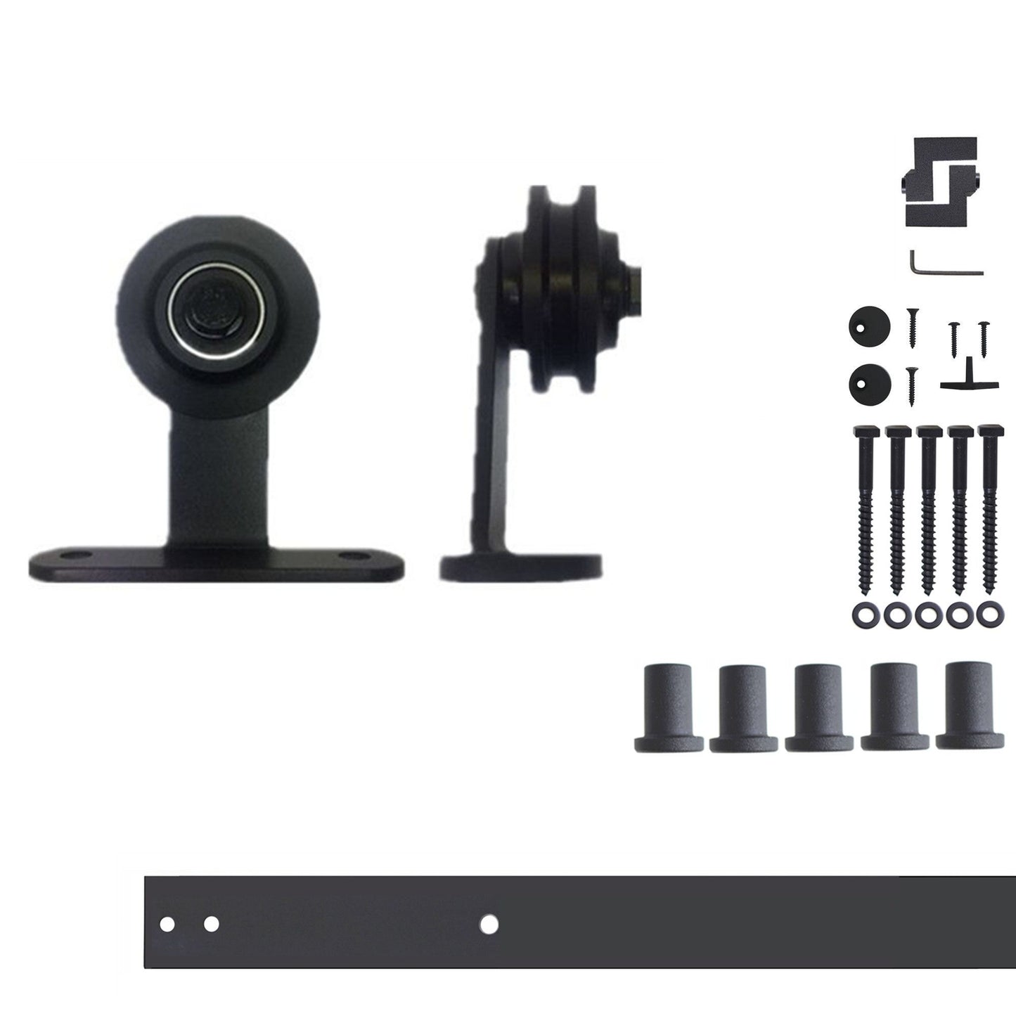 HOMACER 72-in Rustic Black Indoor Top Mount Single Barn Door Hardware Kit DZ1TGH072C