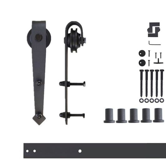 HOMACER 72-in Rustic Black Indoor Arrow Single Barn Door Hardware Kit JT1TGH072C
