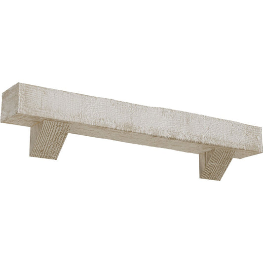Ekena Millwork 84-in W x 6-in H x 10-in D White Washed Hollow Urethane Rustic Fireplace Mantel MANURS06X10X84BKWH