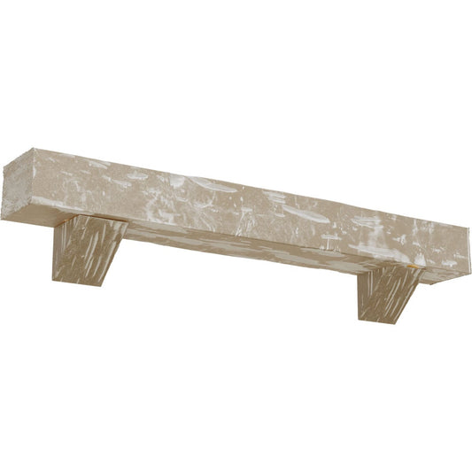Ekena Millwork 48-in W x 8-in H x 12-in D White Washed Hollow Urethane Rustic Fireplace Mantel MANUPC08X12X48BKWH