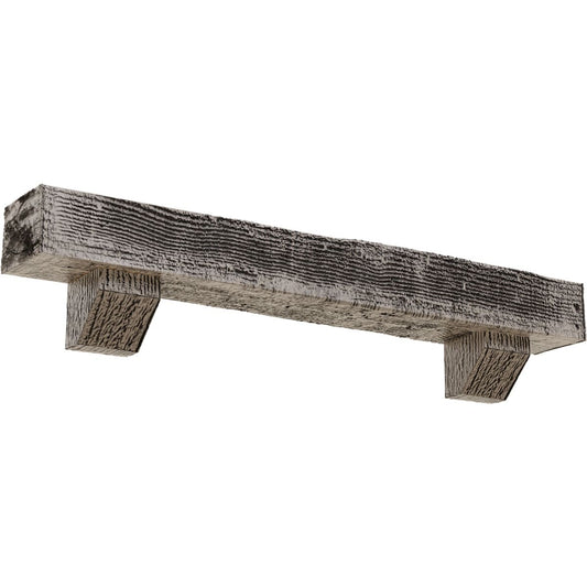 Ekena Millwork 84-in W x 4-in H x 8-in D Pine (Burnished) Hollow Urethane Rustic Fireplace Mantel MANURS04X08X84ASBP