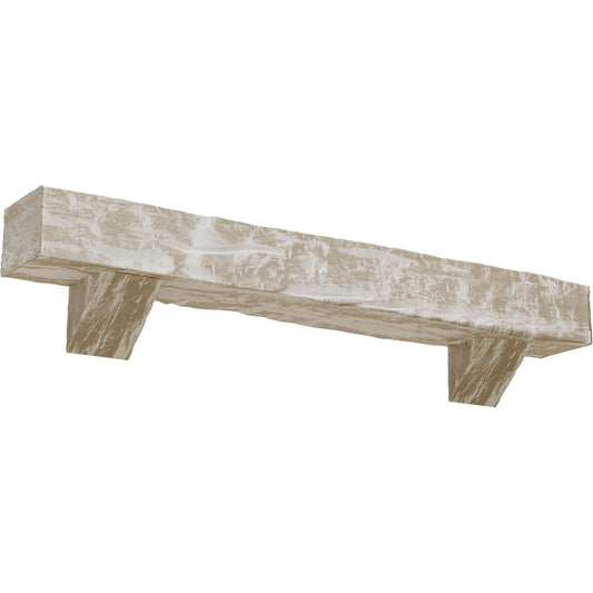 Ekena Millwork 36-in W x 4-in H x 8-in D White Washed Hollow Urethane Rustic Fireplace Mantel MANURW04X08X36BKWH