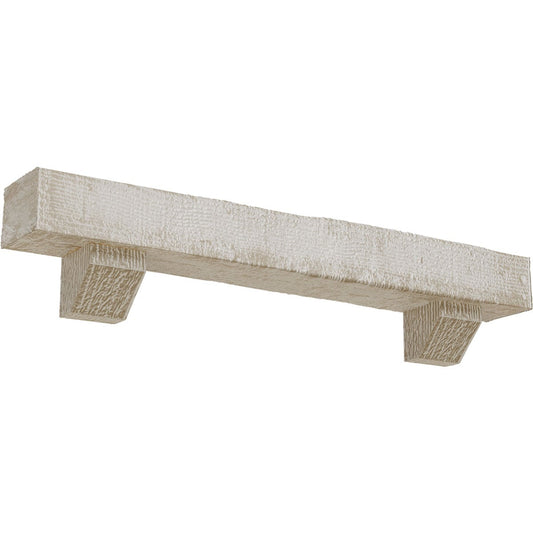 Ekena Millwork 60-in W x 4-in H x 8-in D White Washed Hollow Urethane Rustic Fireplace Mantel MANURS04X08X60ASWH