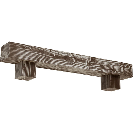 Ekena Millwork 84-in W x 6-in H x 6-in D Mahogany (Vintage) Hollow Urethane Rustic Fireplace Mantel MANUSD06X06X84AOVM