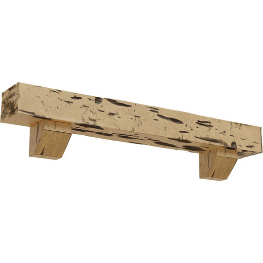 Ekena Millwork 60-in W x 4-in H x 8-in D Pine (Natural) Hollow Urethane Rustic Fireplace Mantel MANUPC04X08X60ASPP