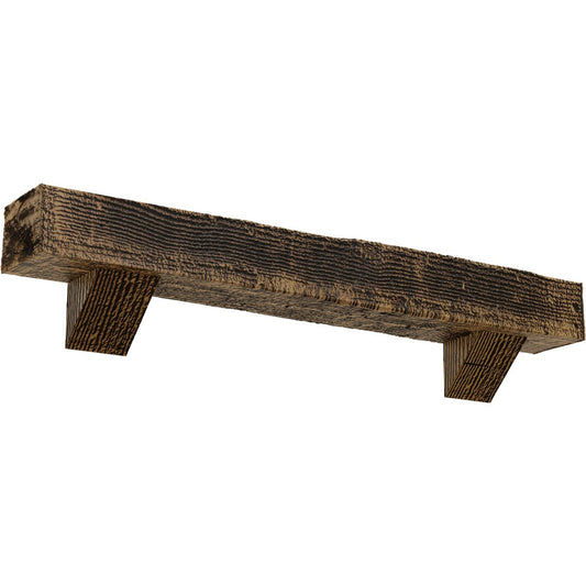 Ekena Millwork 48-in W x 8-in H x 8-in D Golden Oak (Natural) Hollow Urethane Rustic Fireplace Mantel MANURS08X08X48BKNG