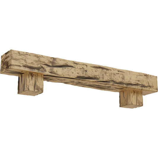 Ekena Millwork 84-in W x 8-in H x 8-in D Pine (Natural) Hollow Urethane Rustic Fireplace Mantel MANURW08X08X84AOPP
