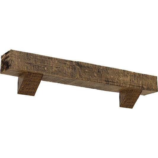 Ekena Millwork 72-in W x 8-in H x 8-in D Golden Oak (Natural) Hollow Urethane Rustic Fireplace Mantel MANURC08X08X72BKNG
